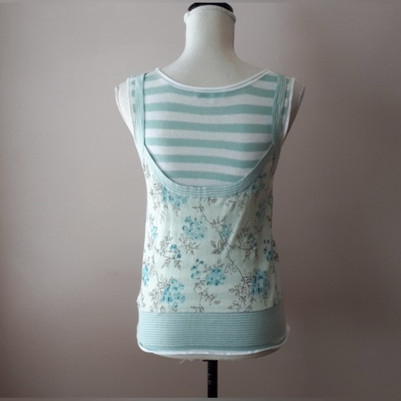 Essentials Antwerp Floral & Striped Tank Top - Blue and Cream - Picture 2 of 5